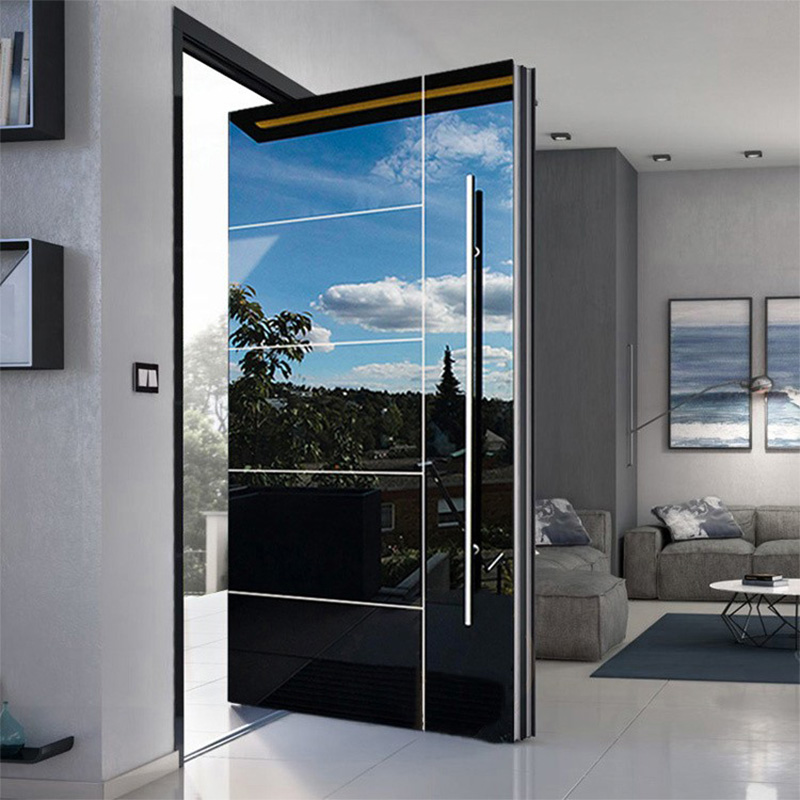 LD-ED01 Stainless Steel Reflective Black Painting Pivot Doors